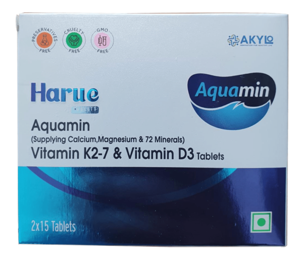 Harue- Aquamin ( Supplying Calcium, Magnesiun & 72 Minerals) Vitamin K2-7 & Vitamin D3 Tablets